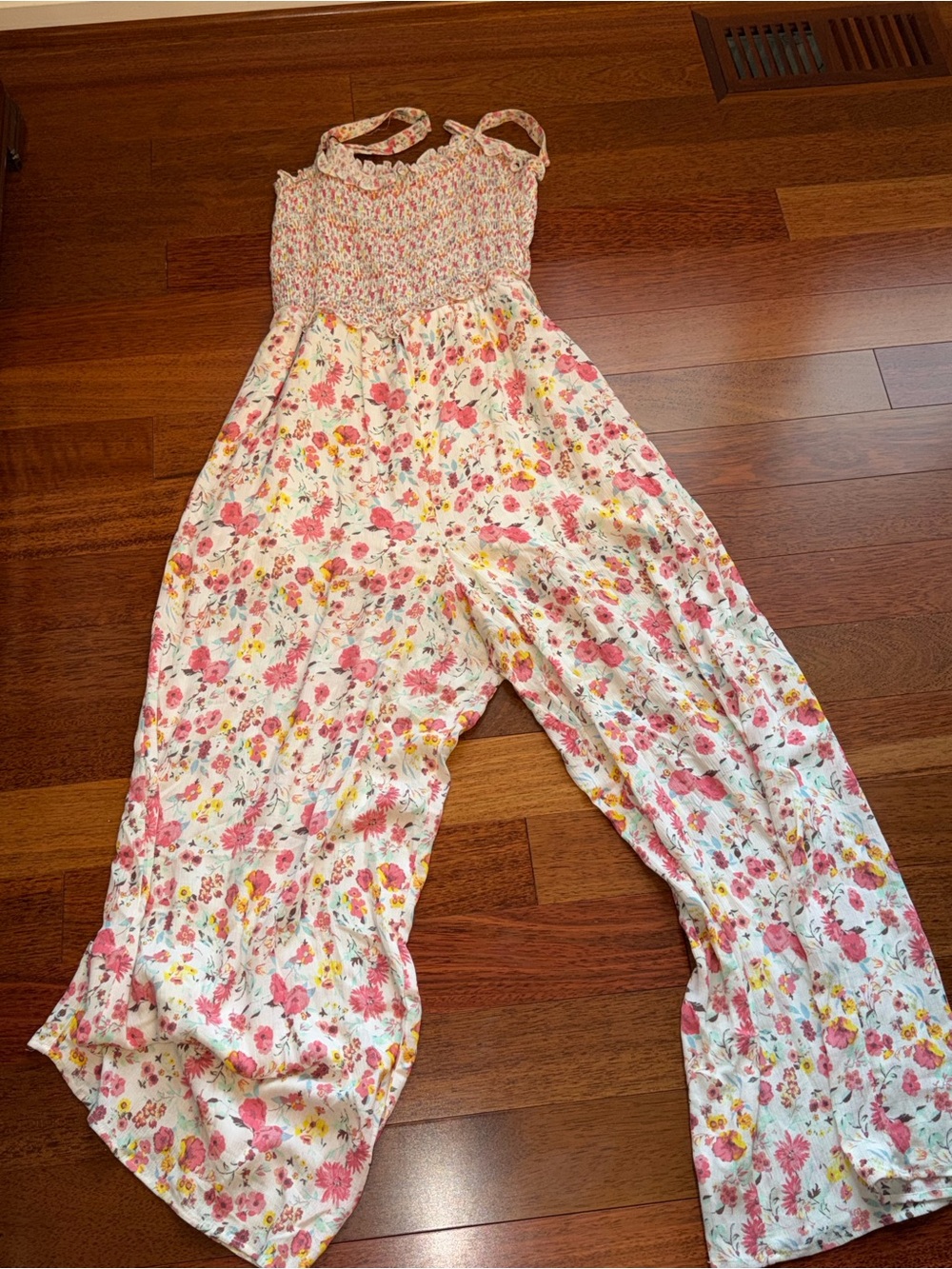 Blue Rain Pink and Yellow Floral Smocked Jumpsuit